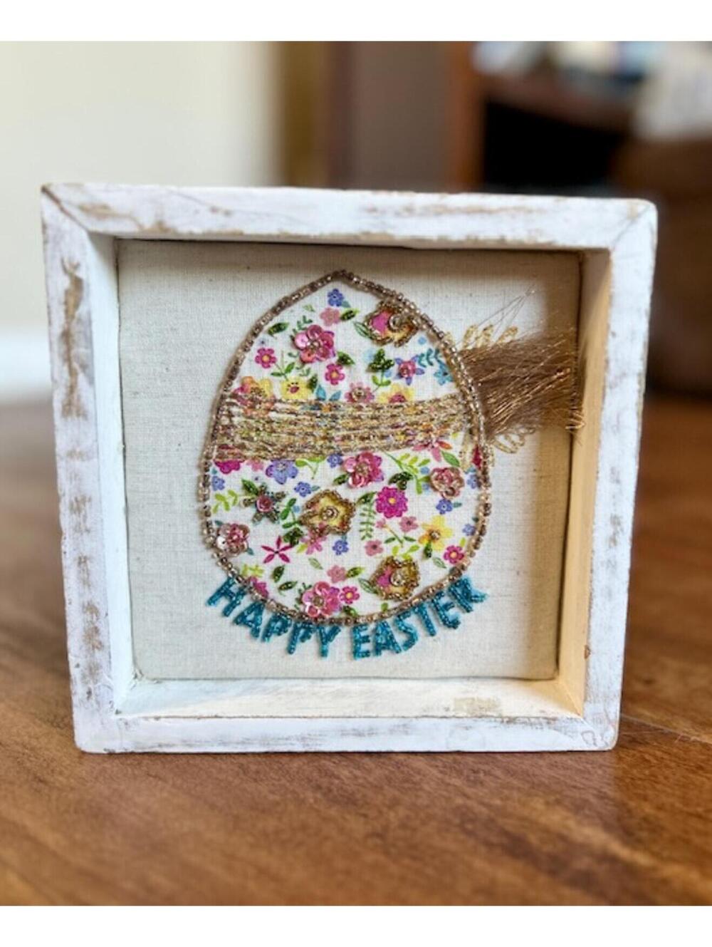 Handmade Easter Decoration with Beaded Floral Egg and Happy Easter Text - Picture 4 of 4